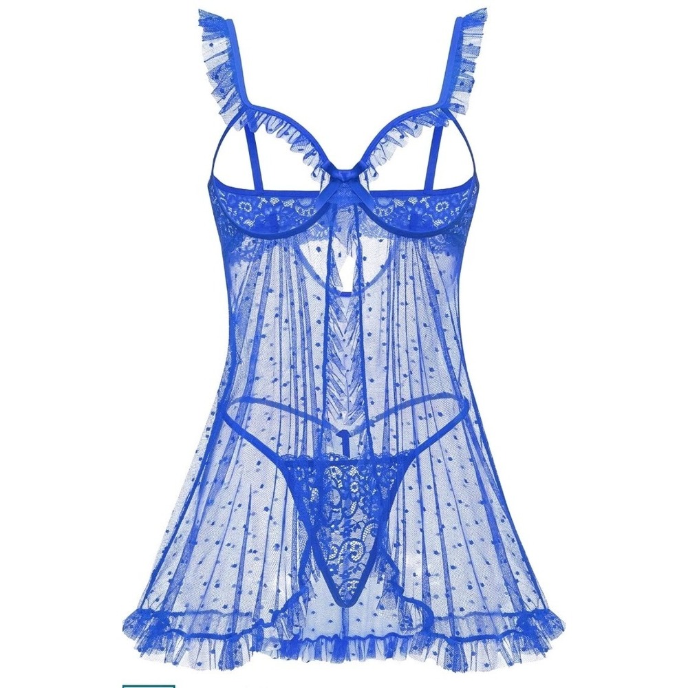 AVIDLOVE Lingerie for women mesh chemise lace babydoll With Thong XS Blue